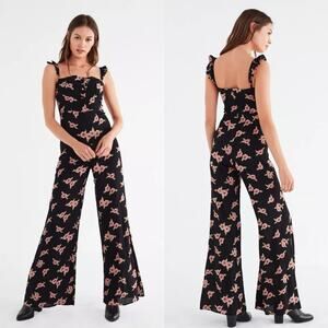 Flynn Skye x Urban Outfitters Bardot Black Floral Button-Down Jumpsuit Size S